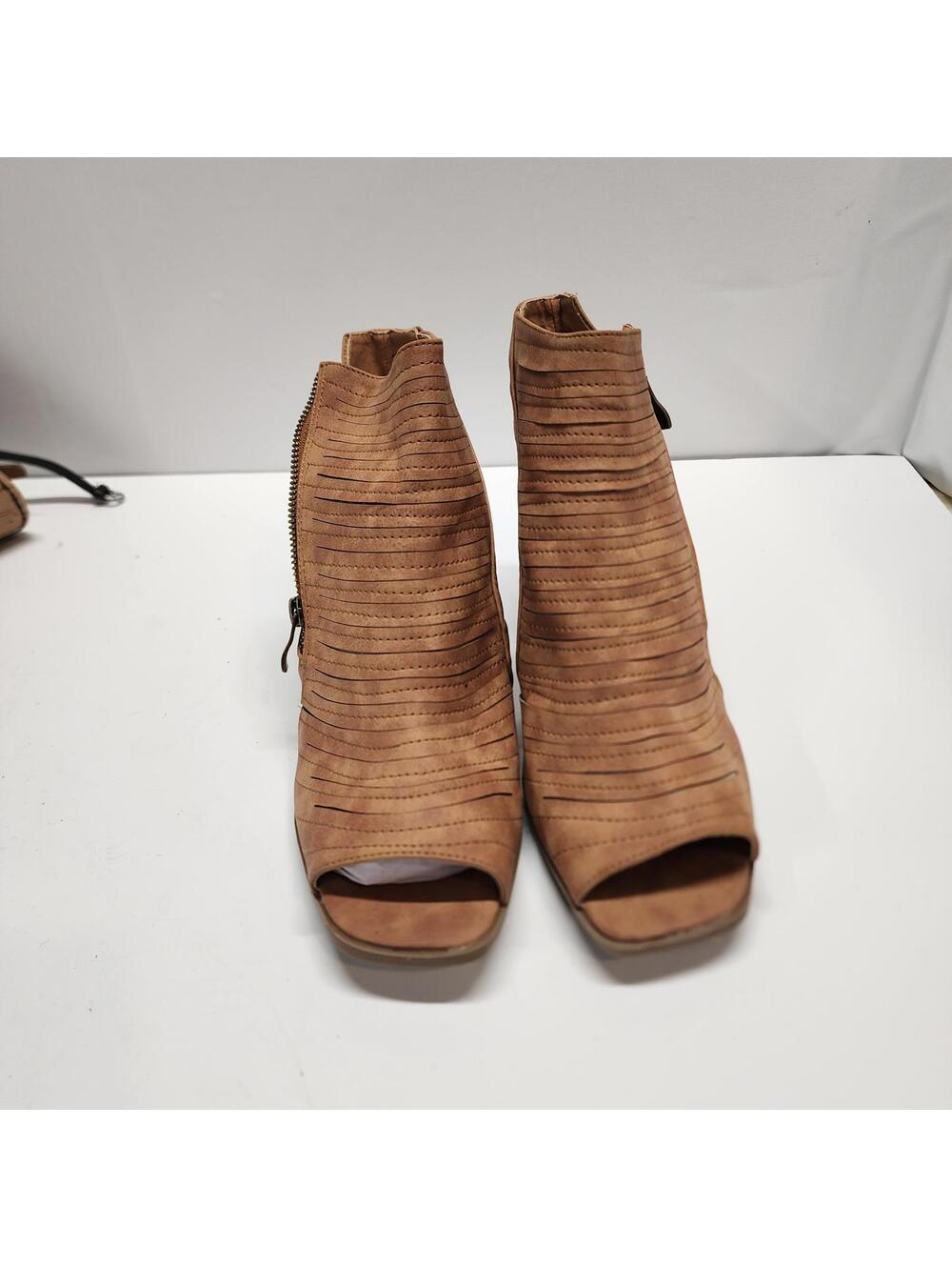 New 2 Lips Too peep toe brown suede heels slingback 10